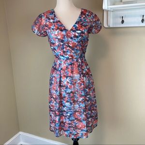 Marc New York Andrew Marc Watercolor Faux Wrap Front V-Neck Dress Size 2